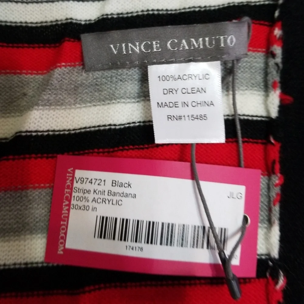Vince Camuto Black Stripe Knit Scarf/Bandana NWT